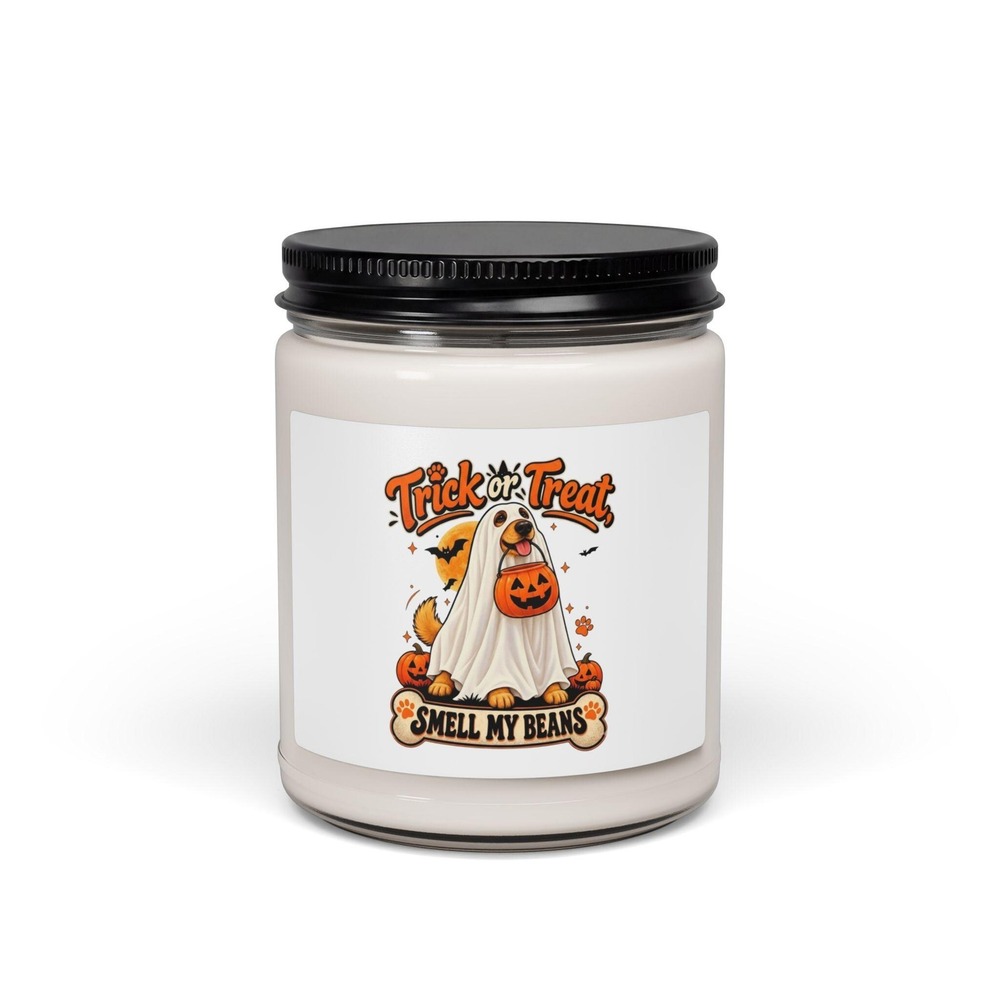 Three Dog Acres Trick or Treat Smell My Beans Ghost Dog 9oz Soy Candle NEW